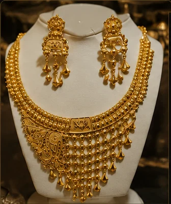 Gold earrings and necklace range reference