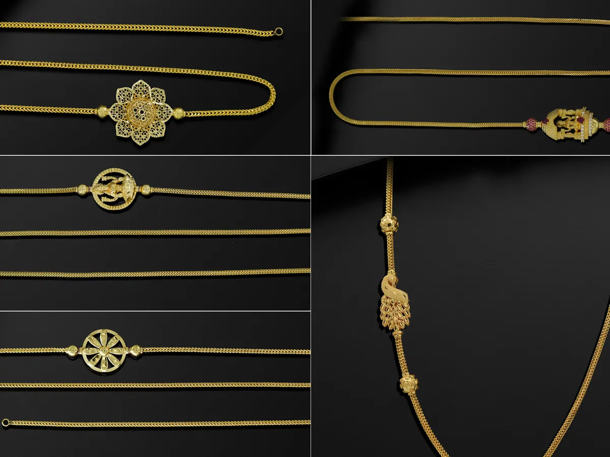 Gold bangle ornaments on dark display