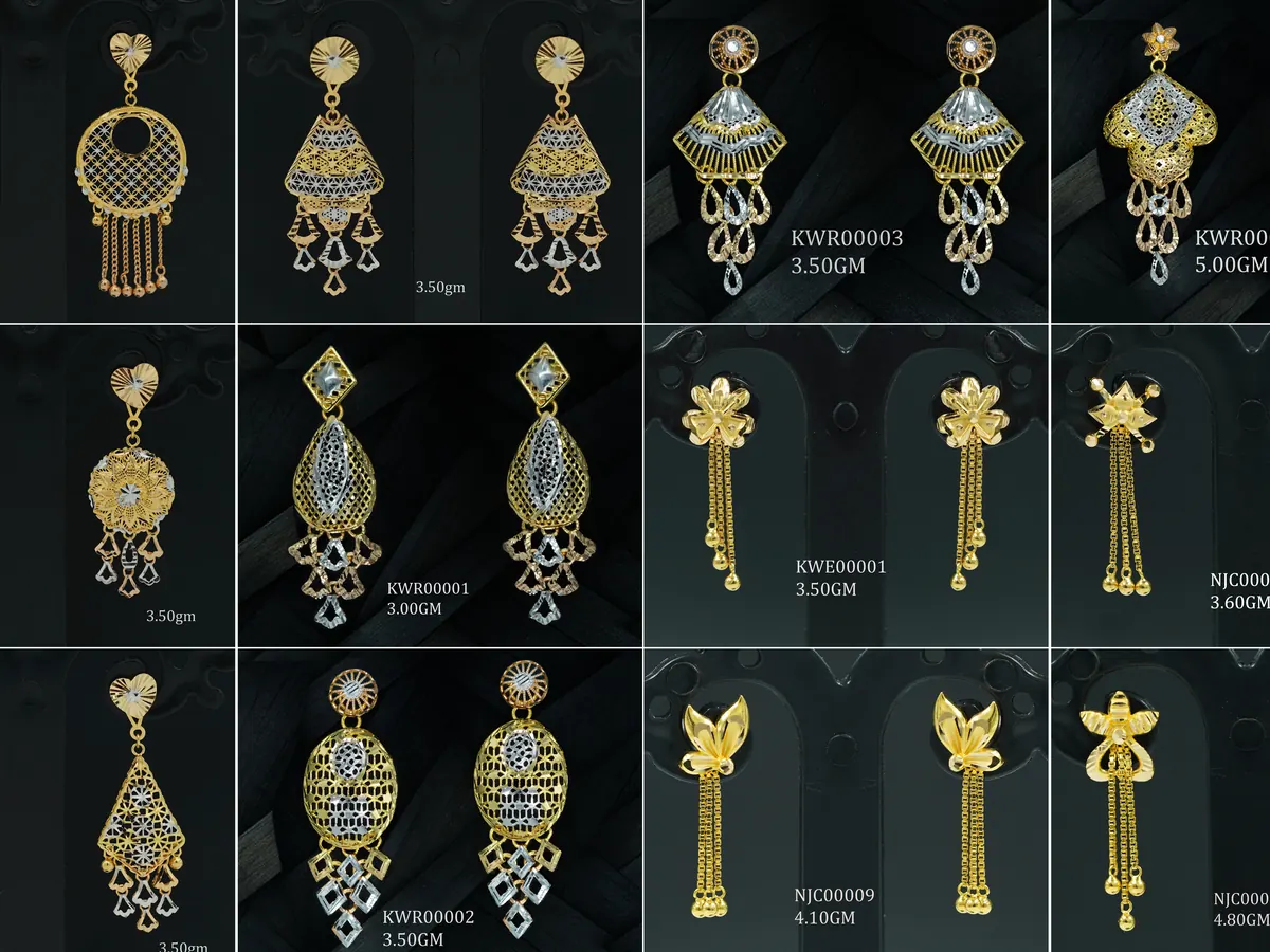 Gold earrings and hanging ornament designs